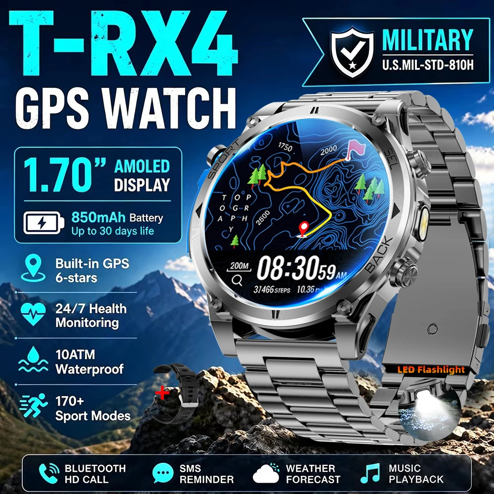 T-RX 4 Ultra Outdoor Smart Watch Call 1.7inch HD AMOLED GPS Tracking Altitude Barometer Clock Compass 170+Sport Modes Smartwatch