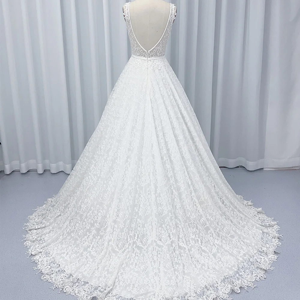 Jancember New Exquisite Generous Wedding Dresses Ball Gown Lace Back With Zipper Illusion Bride Gowns V Neck vestido novias boda