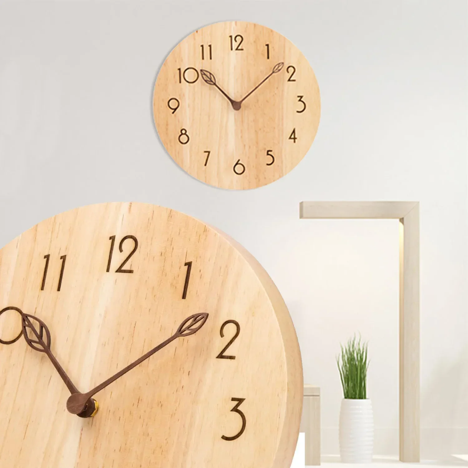 

12inch Wooden Wall Clock,Battery Operated Clock,Silent Non Ticking Vintage Outdoor Clock Home Decor (Battery Not Included)