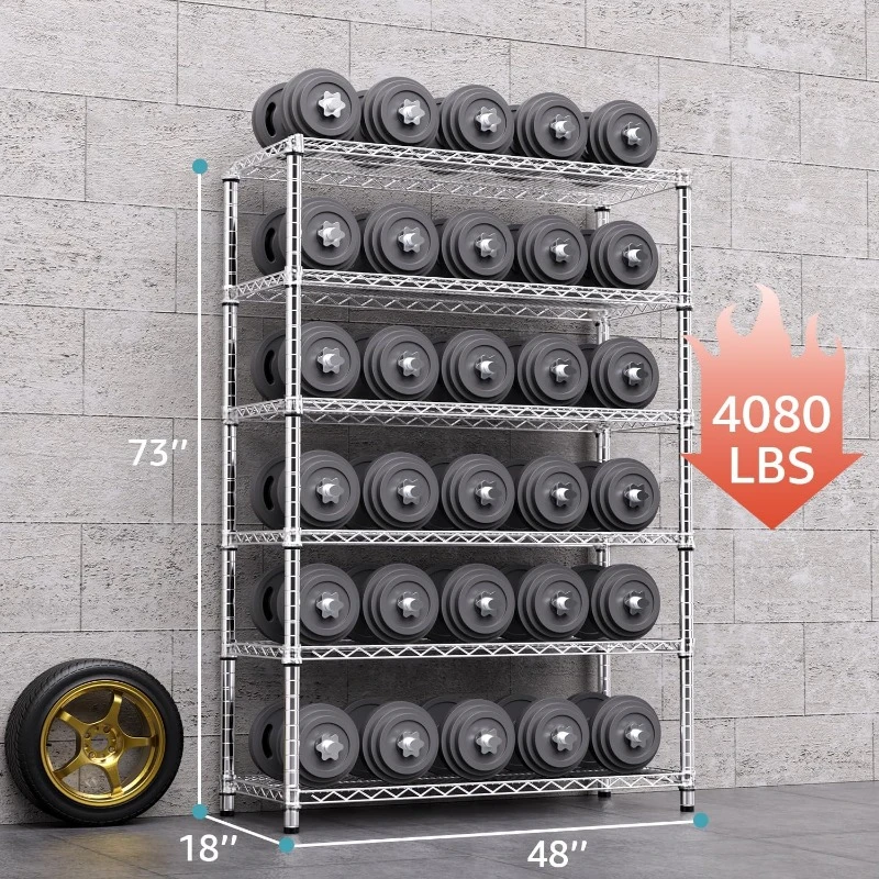 4080 lbs Stalen Opslagrekken 6-Tier Utility Rekken Stalen Organizer Draadrek voor Thuis, Keuken, kantoor, Garage