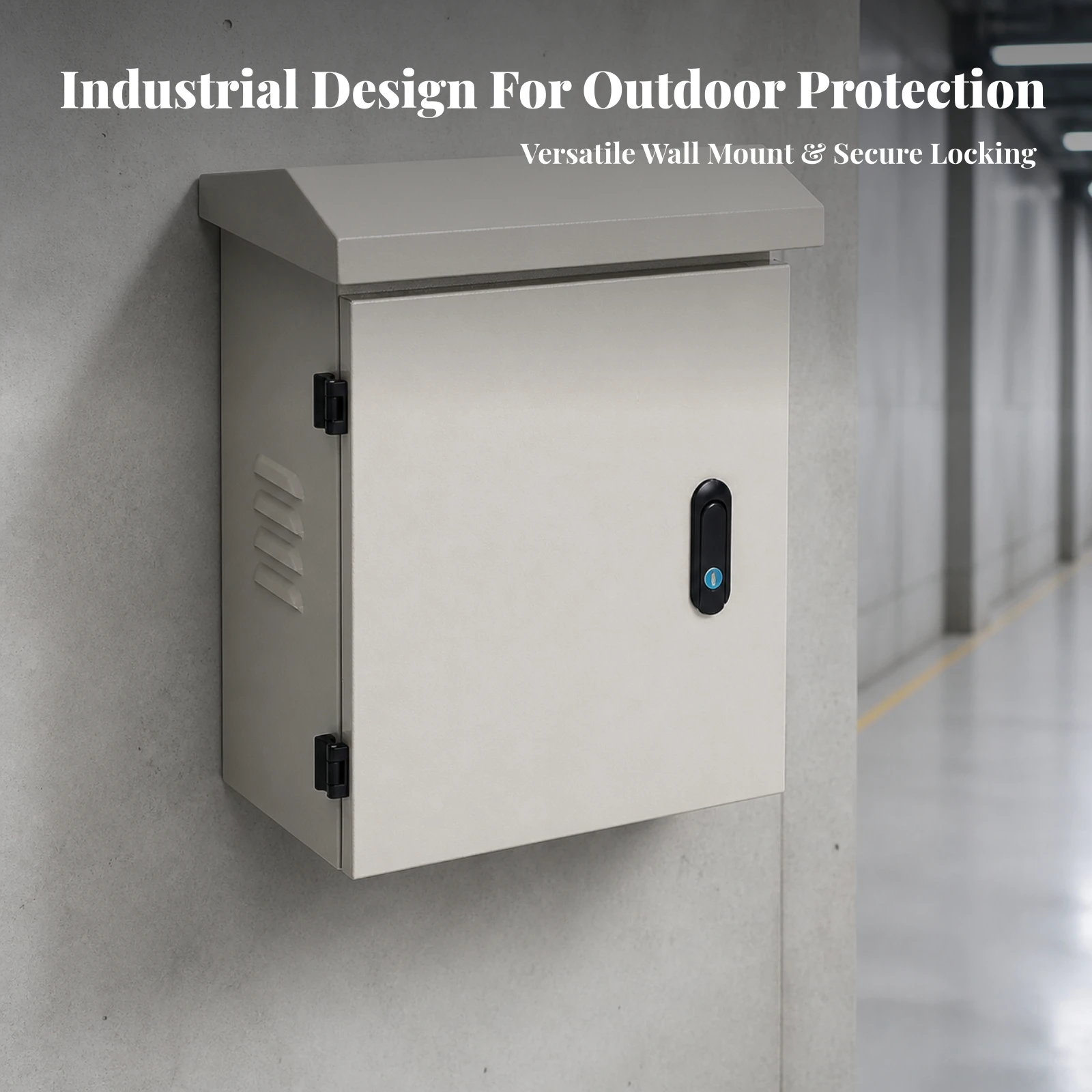 Wall-Mounted Electrical Enclosure Weatherproof Metal Control Cabinet with Sloped Top Electrical Cabinet with Locking Handle