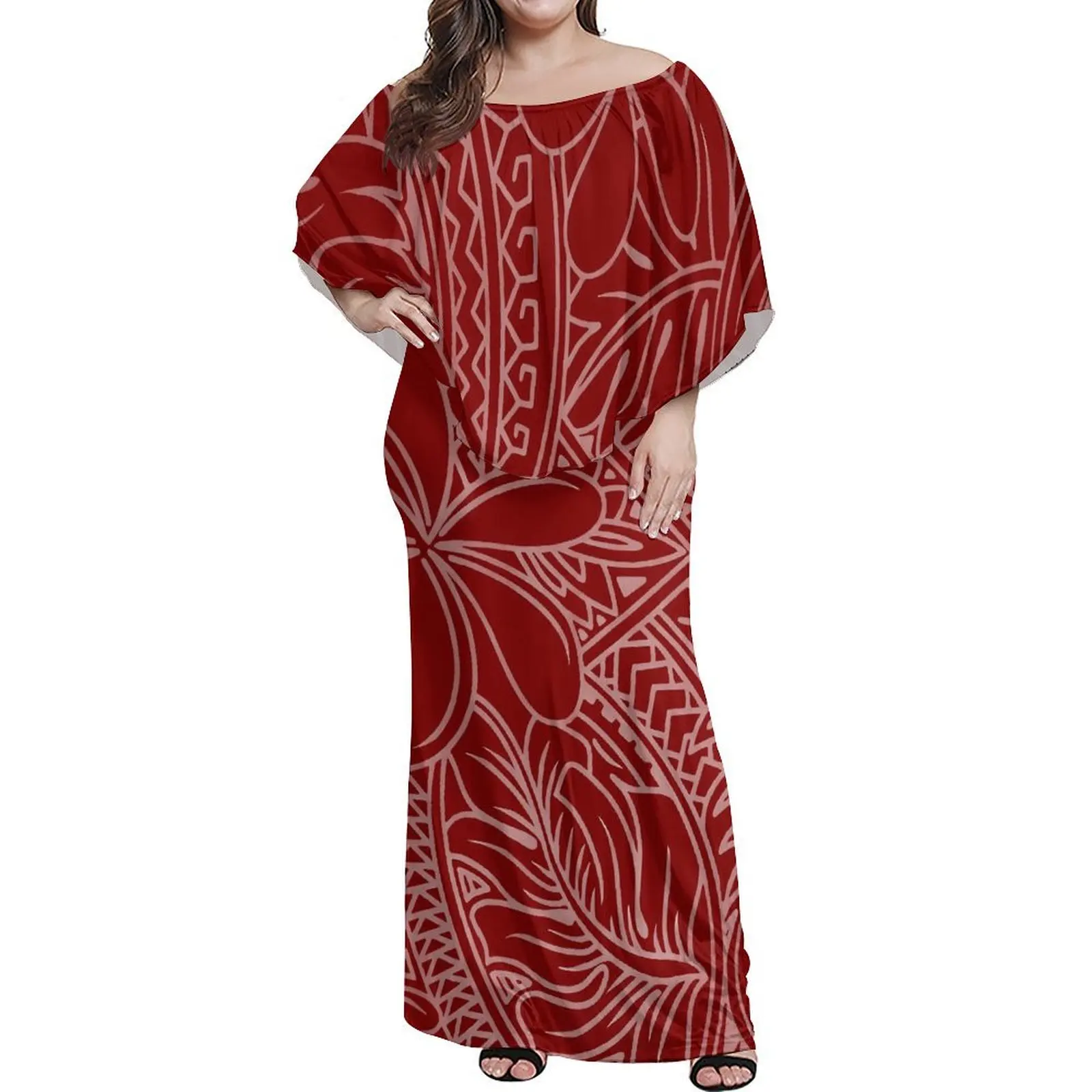 Cape Cuff Design One-Shoulder Elegant Maxi Dress Puletasi Polynesian Set Dress Summer Custom Dress 2024