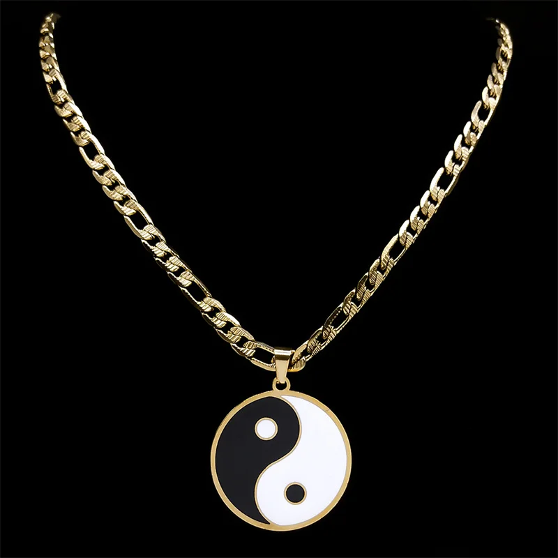 Yin Yang Pendant Necklace for Men Stainless Steel Gold Color Chinese Taoism Ba Gua Taichi Sign Necklaces Jewelry Gifts N8476S08