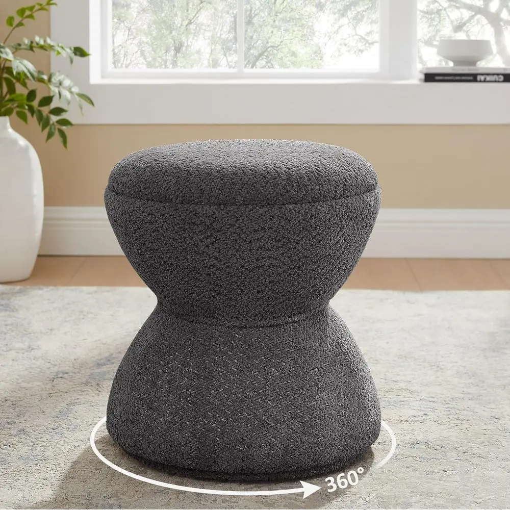 

Multi-Functional Boucle Ottoman, Vanity Stool Chair, Sturdy Rotating Wooden Footstool, Suitable or Living Room, Bedroom