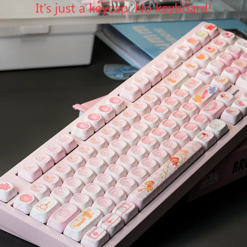133 Key MOA Keycap PBT Cartoon Keycap Cute Sakura Suitable for 60/64/84/98/108 Gaming Mechanical Keyboard MX Switch