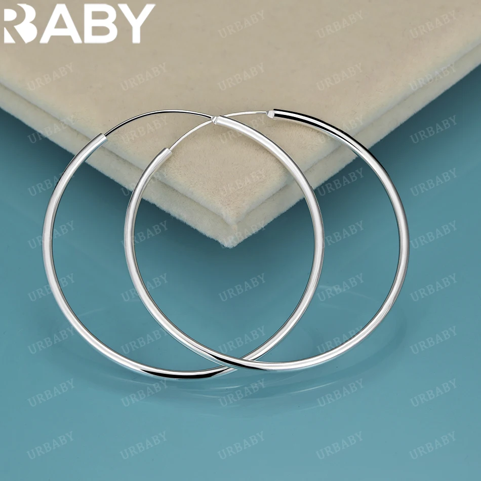 

URBABY 925 Sterling Silver Round Circle 50/60mm Hoop Earrings For Woman Wedding Engagement Party Fashion Charm Jewelry Gift