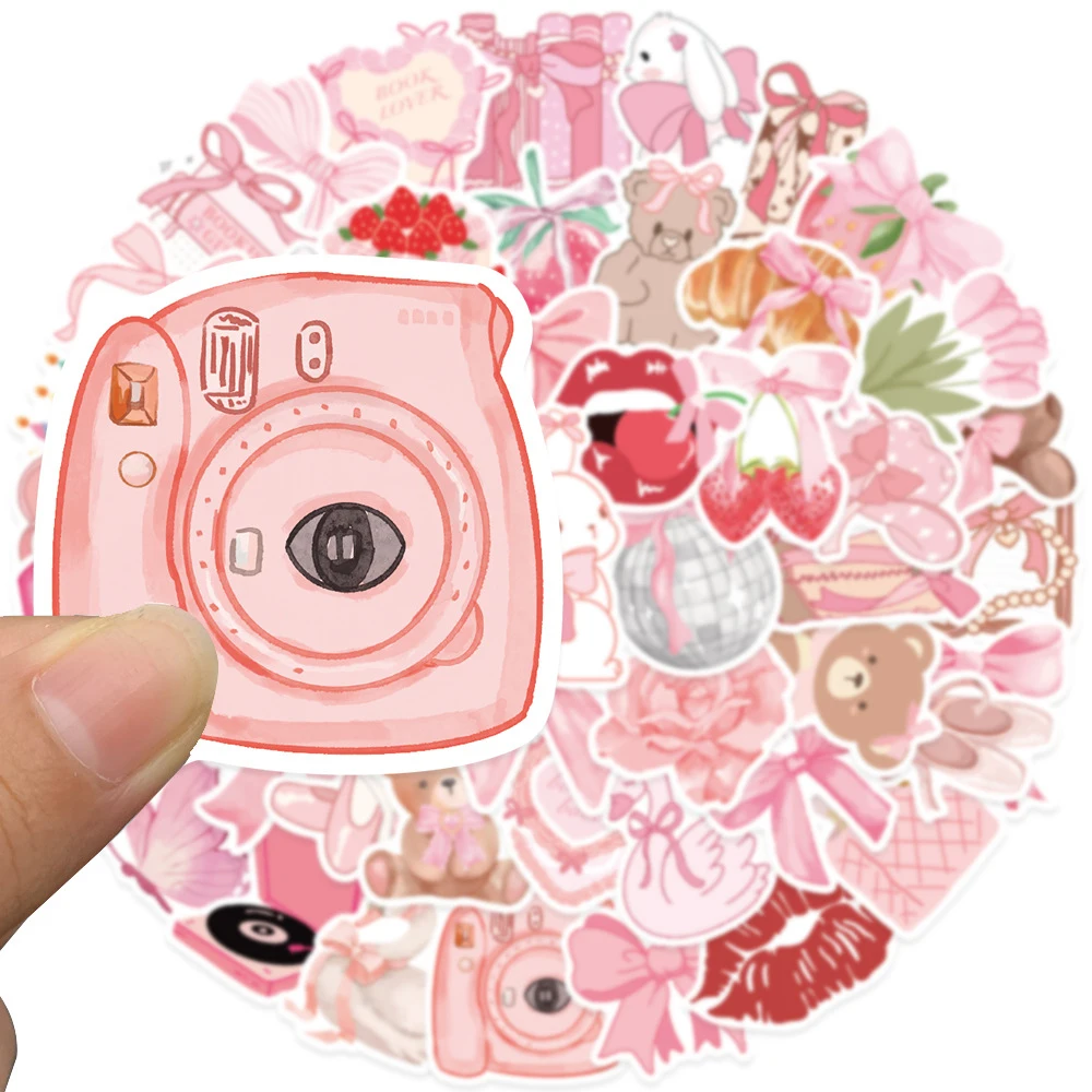 

10/30/50pcs INS Style Pink Cartoon Bowknot Girl Stickers Aesthetic DIY Notebook Skateboard Phone Bike Cute Graffiti Sticker Gift