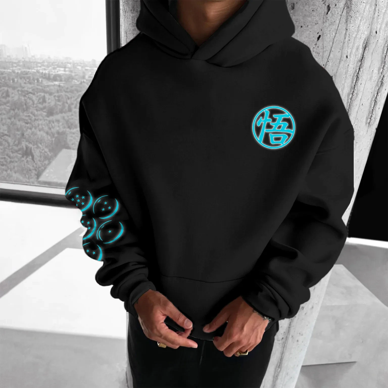 لعبة دراغون بول زد جوكو سوبر سايان الله الأسود هوديي الرجال القطن عادية كم طويل الخريف الشتاء الشارع الشهير موضة أنيمي تأثيري