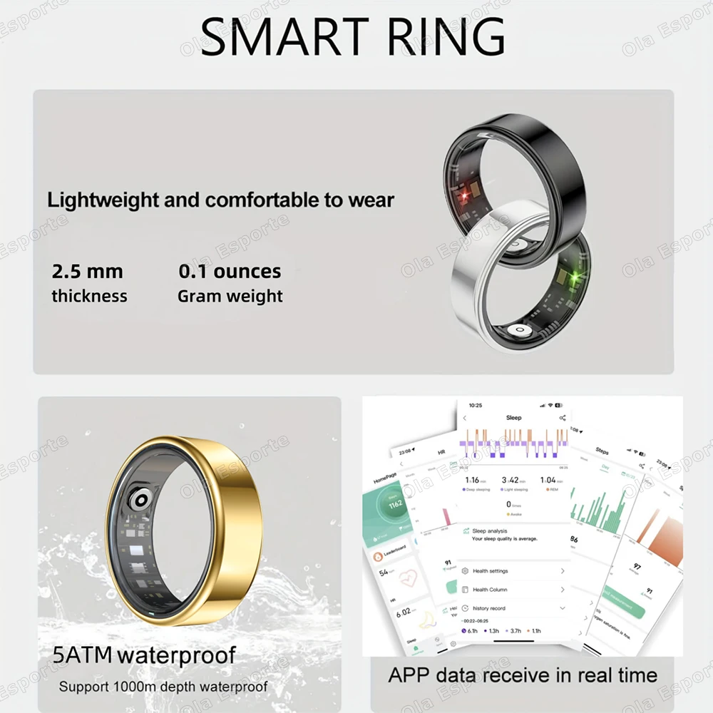 2026 Smart Ring Blood Pressure Heart Rate Sleep Monitoring Smartring IP68 & 5ATM Waterproof Multi-sport Smartring Man Women R12