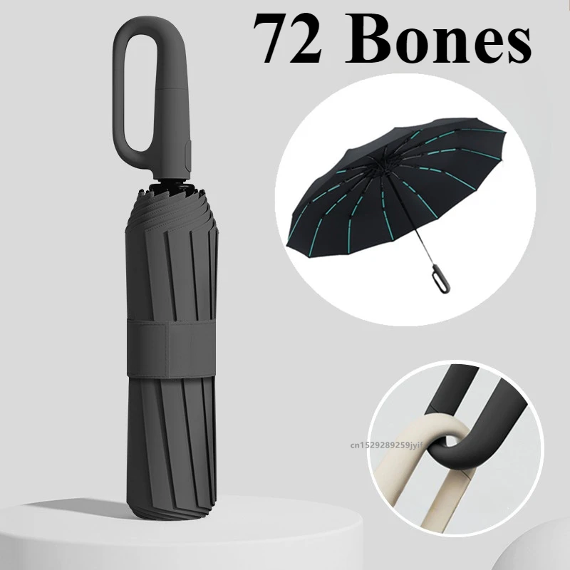 Strong Windproof Automatic Umbrella Buckle Handle 72 Bone Sunshade Large Uv Protection Folding Men\'s Rain Umbrellas for Women