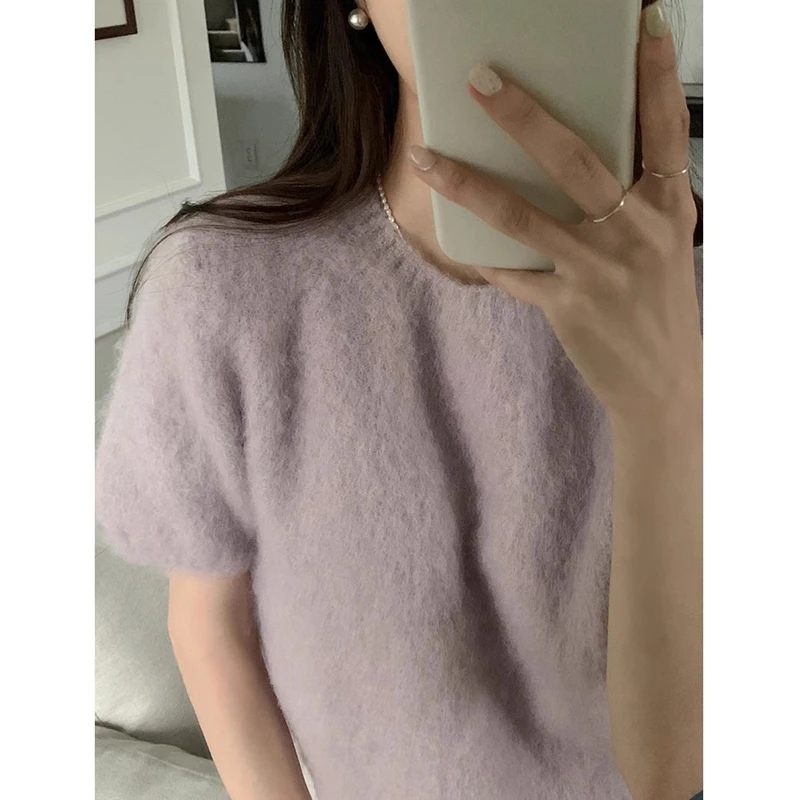 KUSAHIKI Korea Chic Autumn O-neck Short Sleeve Knitted Sweaters Causal Fashion Solid Spring Autumn New Pullover Knitwear Tops