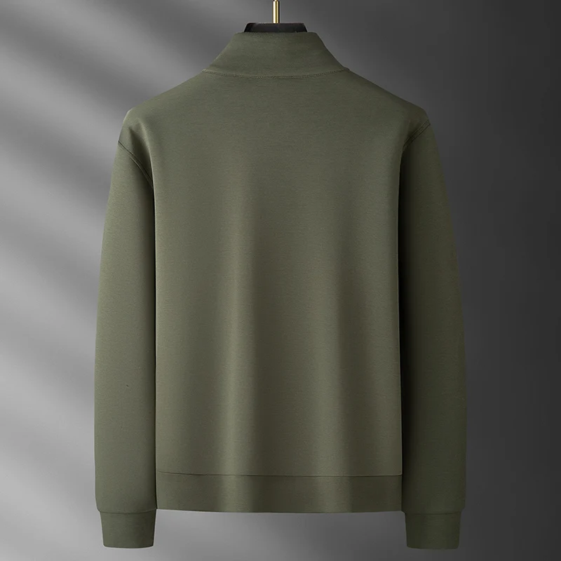 Autumn High-End Light Luxury Old Money Style Soft Air Layer Modal Solid Color Men's Stand Collar Cardigan Casual Sweatshirt Jacket