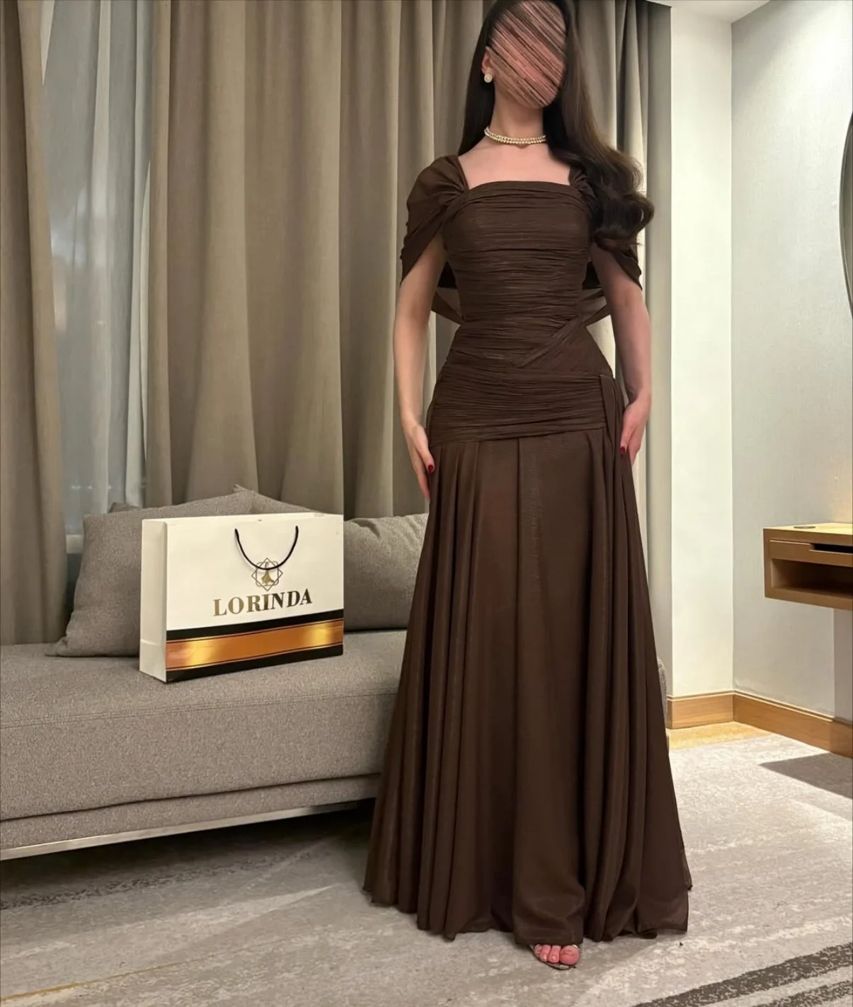 Brown Chiffon Vintage Prom Dresses Off The Shoulder Women Evening Dresses Dubai Customized Pleated Saudi Arabia Wedding Dresses