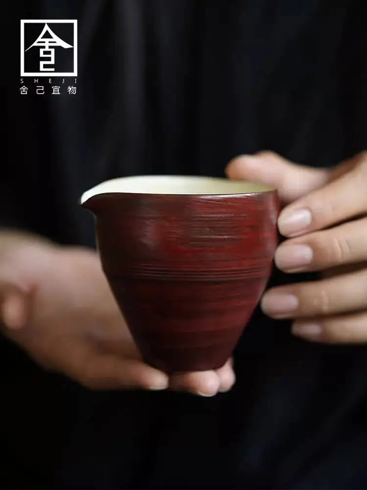 Hawthorn Red Powder Gongdao Japanese-Style Handmade Coarse Pottery Divider Vintage Uniform Cup Sea Kung Fu Tea Ceremony