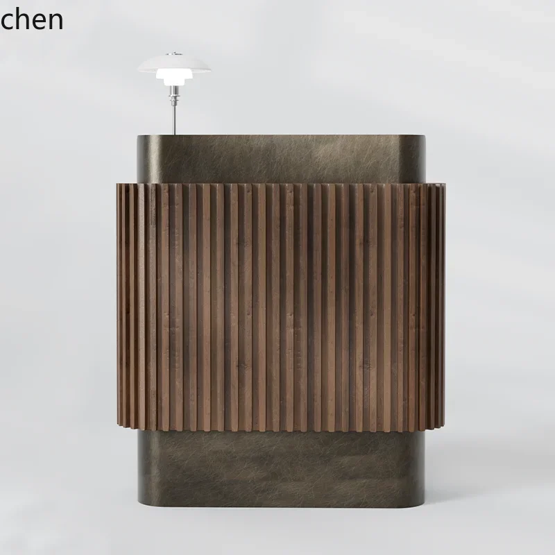 

YFY Simple Modern Restaurant Reception Desk Front Desk Wood Grain Stainless Steel Cashier Desk