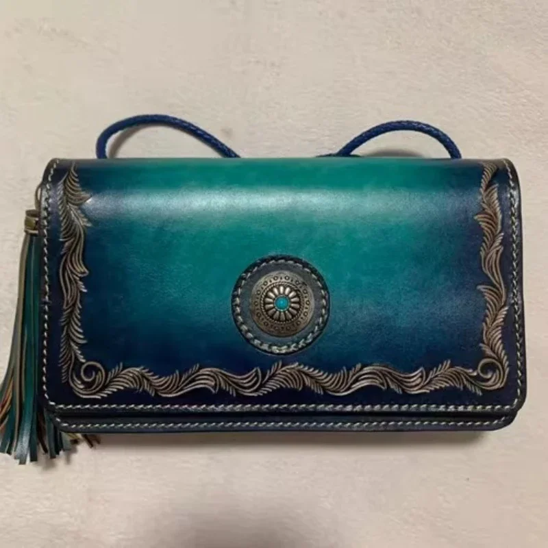 Original handmade first-layer cowhide engraved retro versatile shoulder bag, new national organ bag
