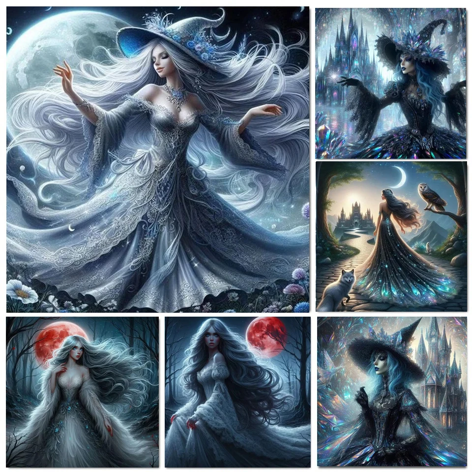 

Diamond Painting 5D DIY Mosaic Gothic Magic Witch Princess Dark Style Fantasy Full Square Round Embroidery Kit Bedroom Decor