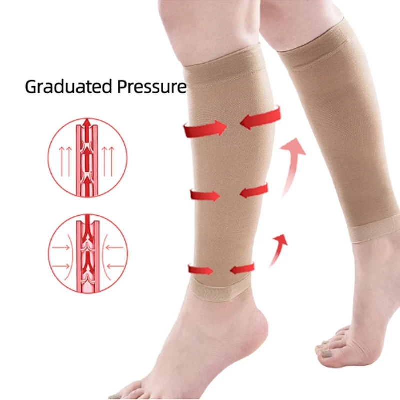 1pair Calf Compression Stockings Varicose Veins Shaping Graduated Pressure Stockings Elastic Knee High Stockings
