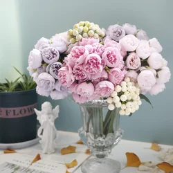Rosa de té de 27 cabezas, ramo de rosas pequeñas, flores para el hogar, ramo de mano, decoración del hogar, arreglo de fotografía