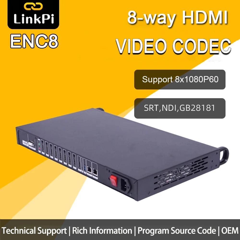 Link Pi ENC8 8-channel hdmiA HD 3531D Encoder Live Broadcast HEVC h265 iptvA ARM Cortex A53 4K60fps Output Supports SRT,NDI