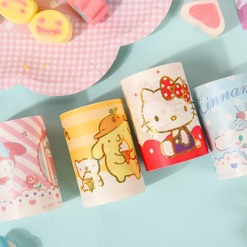 Sanrio Hello Kitty Cinnamoroll Melody Pompompurin Stickers Blind Box Kawaii Hand Acount Gold Stamping Tape Sticker Girls Gifts