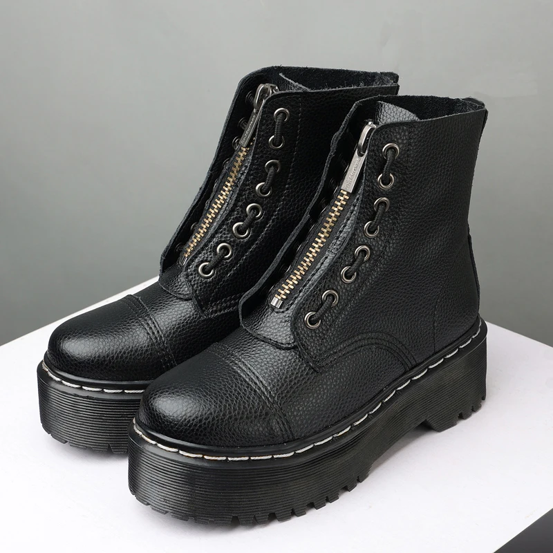 

British Punk Style 8-Hole Motorcycle Boots: 2-Way Wear Chunky Platform with Front Zipper - Fashion Unisex All-Season Boots for