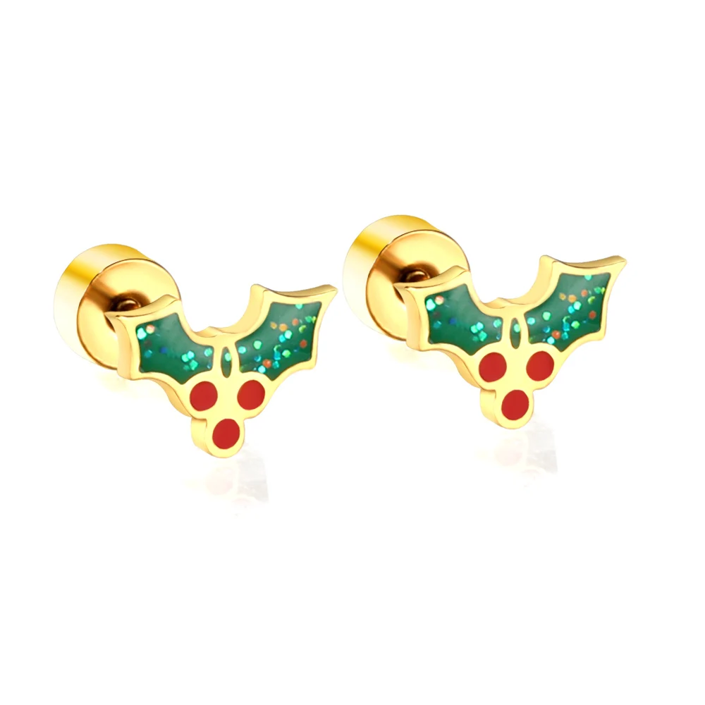 Weihnachten Mode INS Weihnachten Obst Ohrringe Schmuck Edelstahl Vergoldet Einzigartige Kreative Wasserdichte Mädchen Urlaub Geschenk