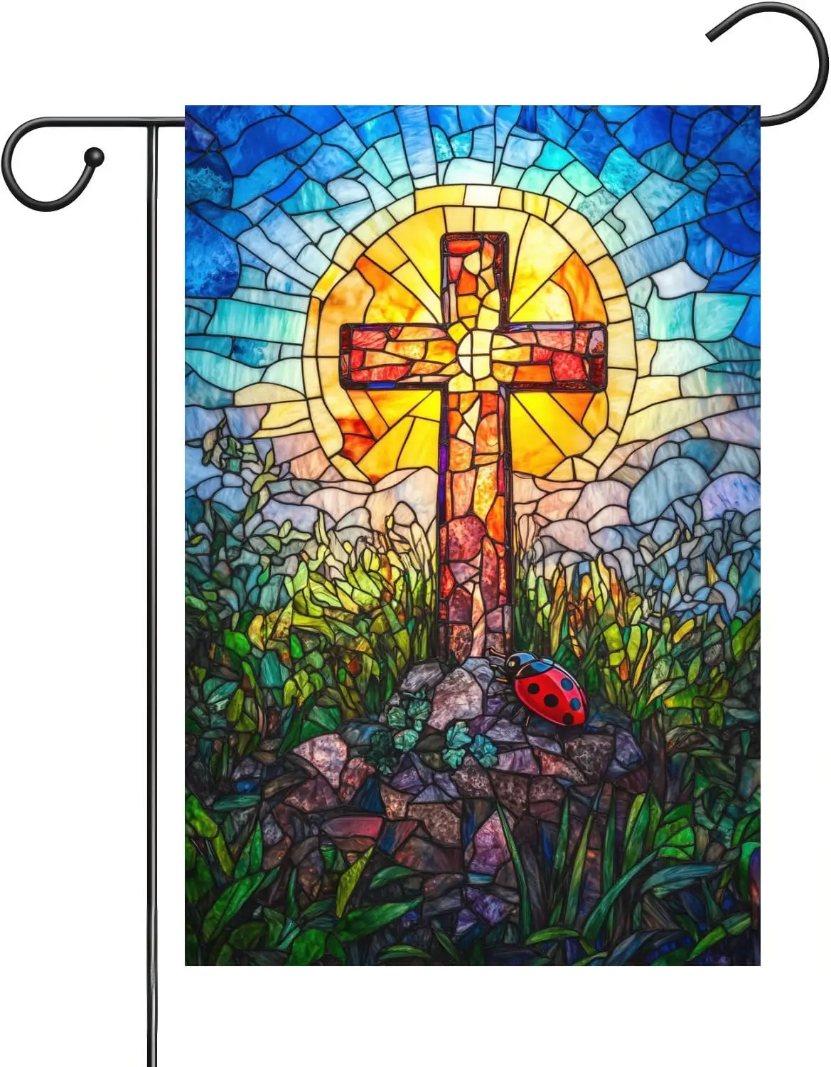 Funny Ladybug Garden Flag 12x18 Inch Double Sided Easter Religious Christian Cross Garden Flag Small Burlap Banner Yard Lawn ZZM