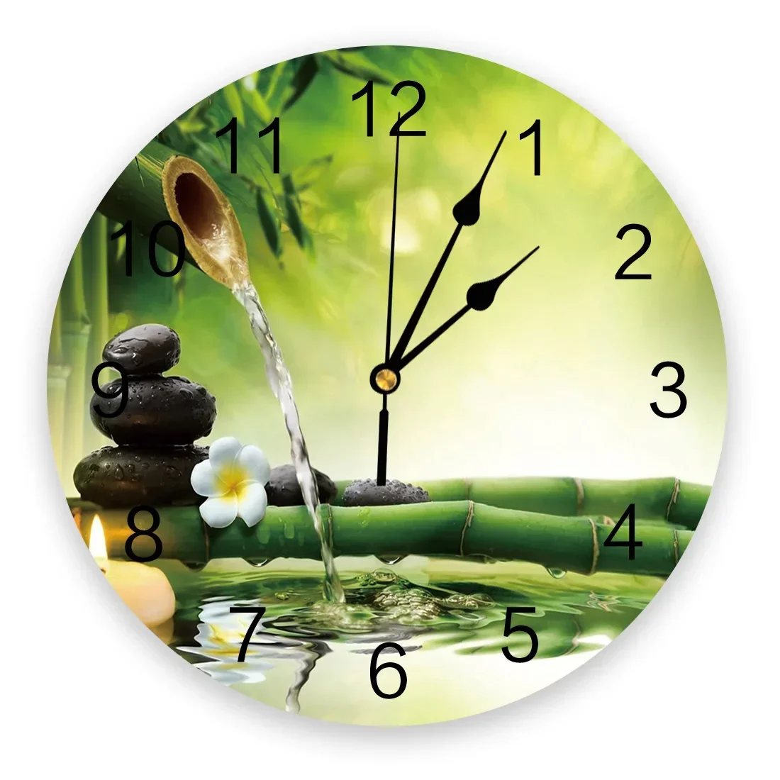 

Zen Stone Green Bamboo Forest Water New Wall Clock Fashion Living Room Quartz Watch Modern Home Decoration Round Clocks