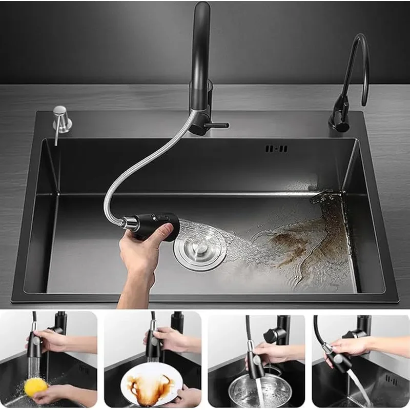 for Stainless Steel Black Nano Sink Large Single Slot Hand Thickened Under Counter Kitchen Basin Black Diamond Nano Vegetable