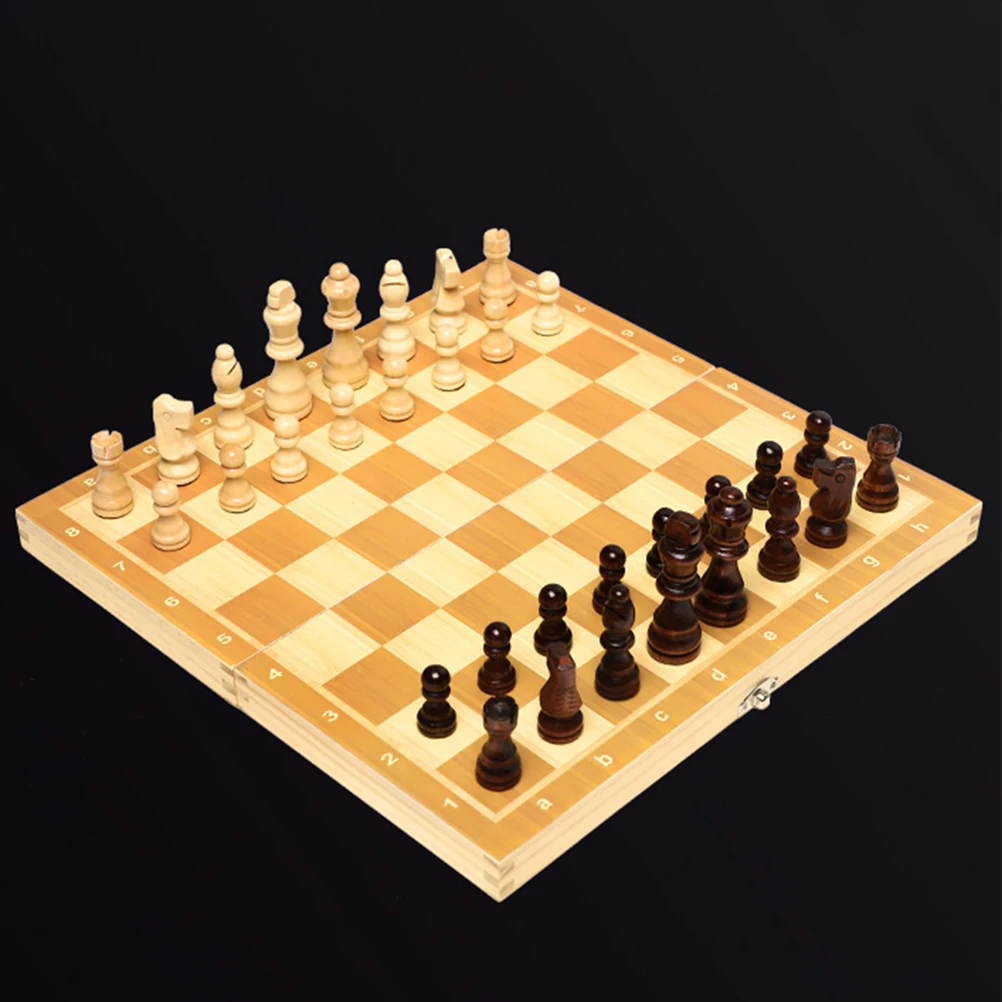 

Wooden International Chess Set Foldable Magnetic Chessboard Educational Checkers Adults Design Portable