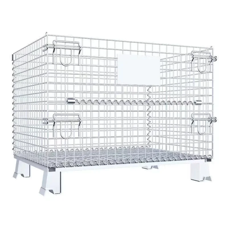 

Heavy Duty Foldable Warehouse Iron Wire Cage Mesh Collapsible Container Pallet Cage Metal Collapsible Shipping Cage with Wheels