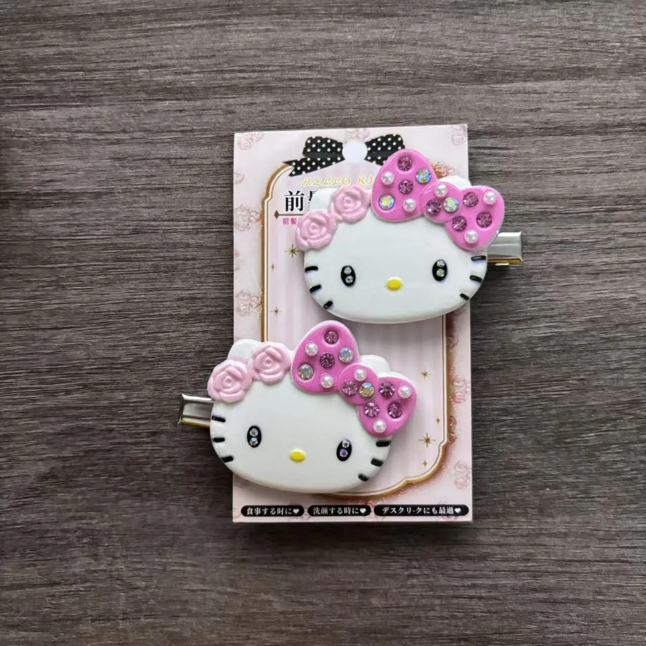 Sanrio Cartoon Sakura Rhinestone Hair Clips Hello Kitty Kuromi My Melody Cinnamoroll Side Bang Barrettes Girls Hair Decor Pins view 4