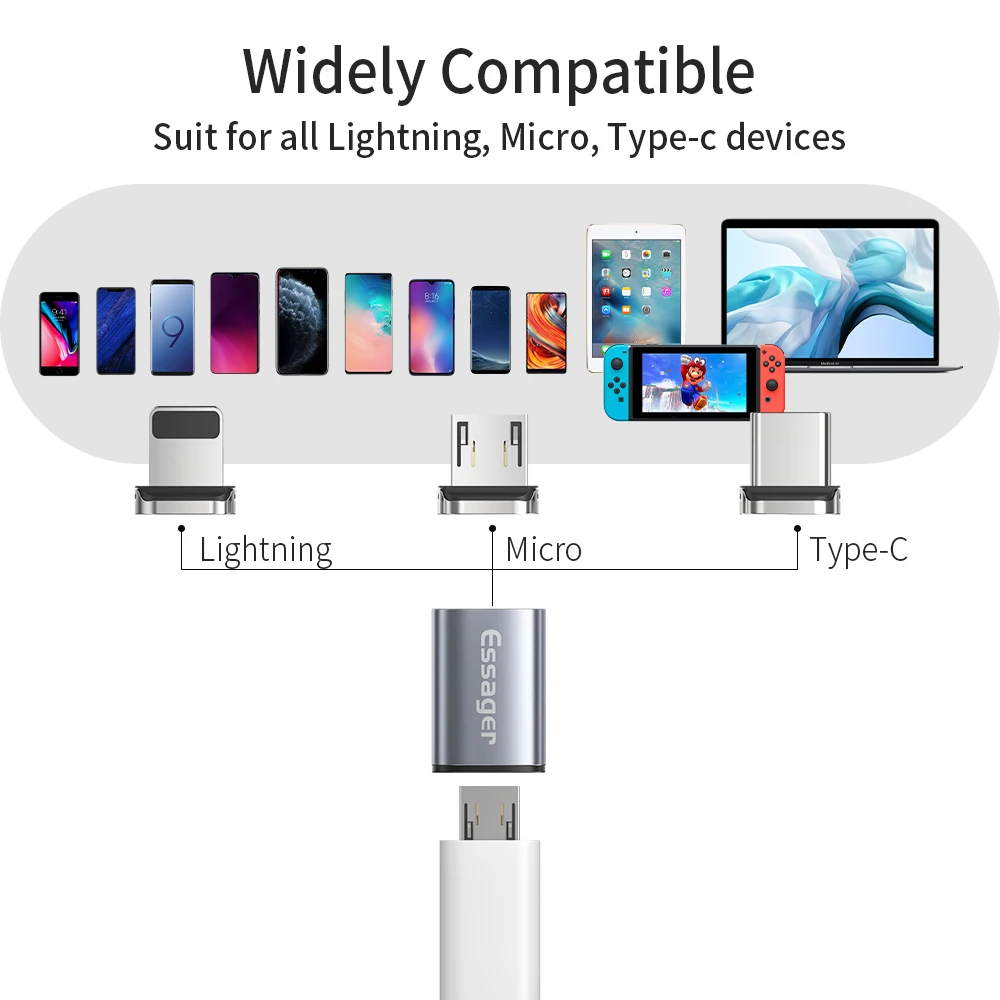 Essager Micro USB adattatore magnetico magnete MicroUSB femmina a tipo C convertitori maschio per iPhone Xiaomi Samsung connettore del cavo