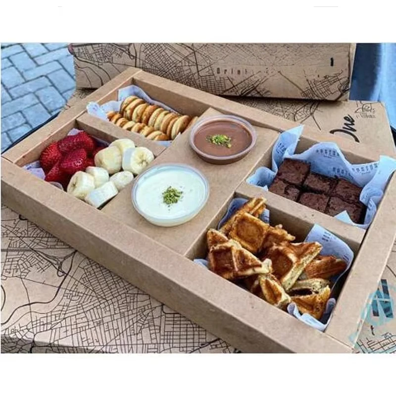 Food Display Box Takeaway Brunch Packaging Grazing Box with Divider Snack Candy White Paper Remove Container Food Box