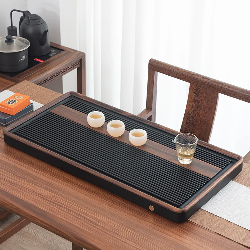 

Large Size Rectangular Solid Wood Tea Tray Black Drainage Type Tea Table Chinese Chaban Tea Tray Luxury Home Trays Decorative