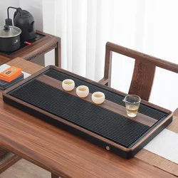 Large Size Rectangular Solid Wood Tea Tray Black Drainage Type Tea Table Chinese Chaban Tea Tray Luxury Home Trays Decorative