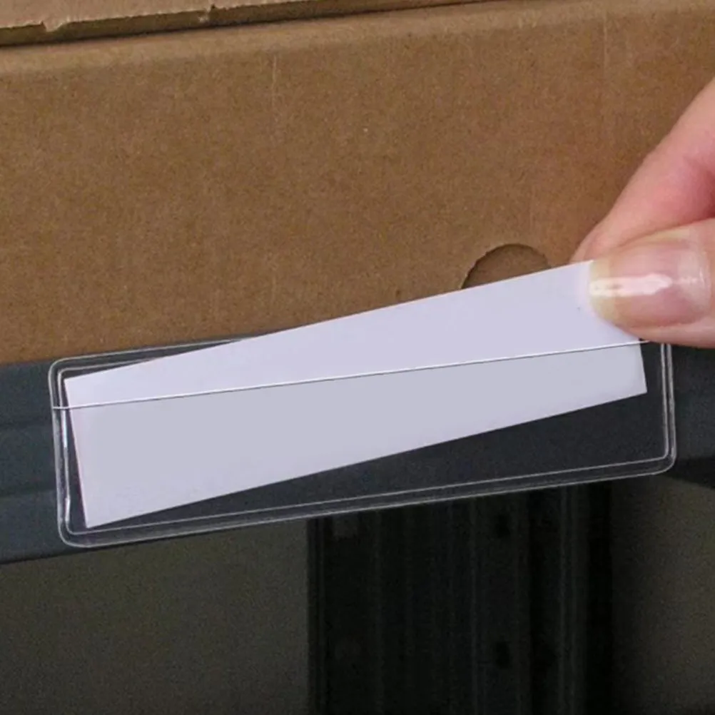 

25Pcs Clear Plastic Label Holders Self Adhesive Index Card Pockets Protective Sleeves for Office Warehouse File Storage Drawers