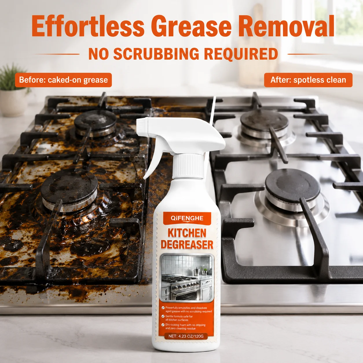 Foam Kitchen Degreaser Dissolve Caked Oil Grease Effortless Cleaning No Scrubbing Needed Leave Spotless Residue-Free Surface
