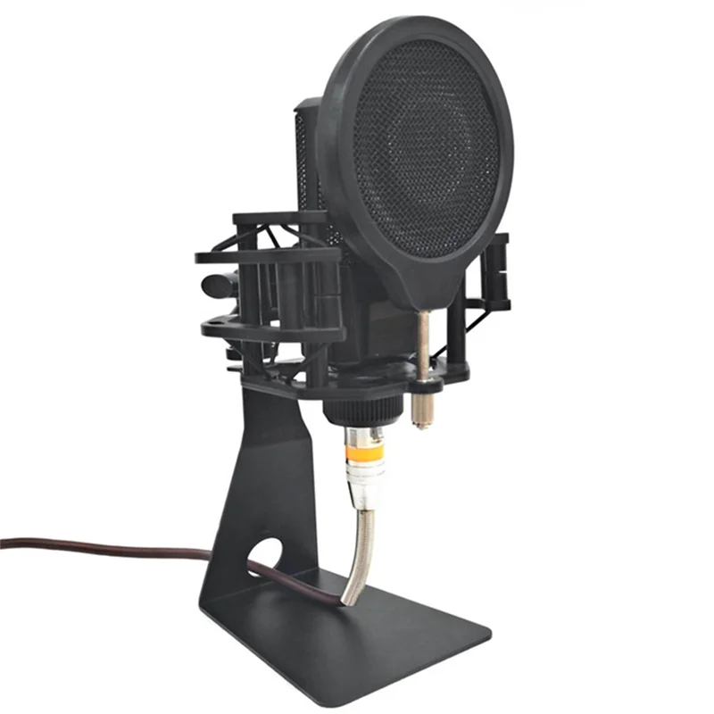 1 قطعة حامل تثبيت احترافي للصدمات مع شاشة مرشح بلاستيك أسود + معدن لميكروفون مكثف