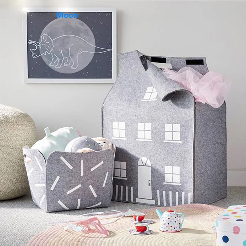 INS Swiss Style Toys House Storage Bag Wool Felt Home Decoration for Clothes Doll and Kid's Bauble Organize Box