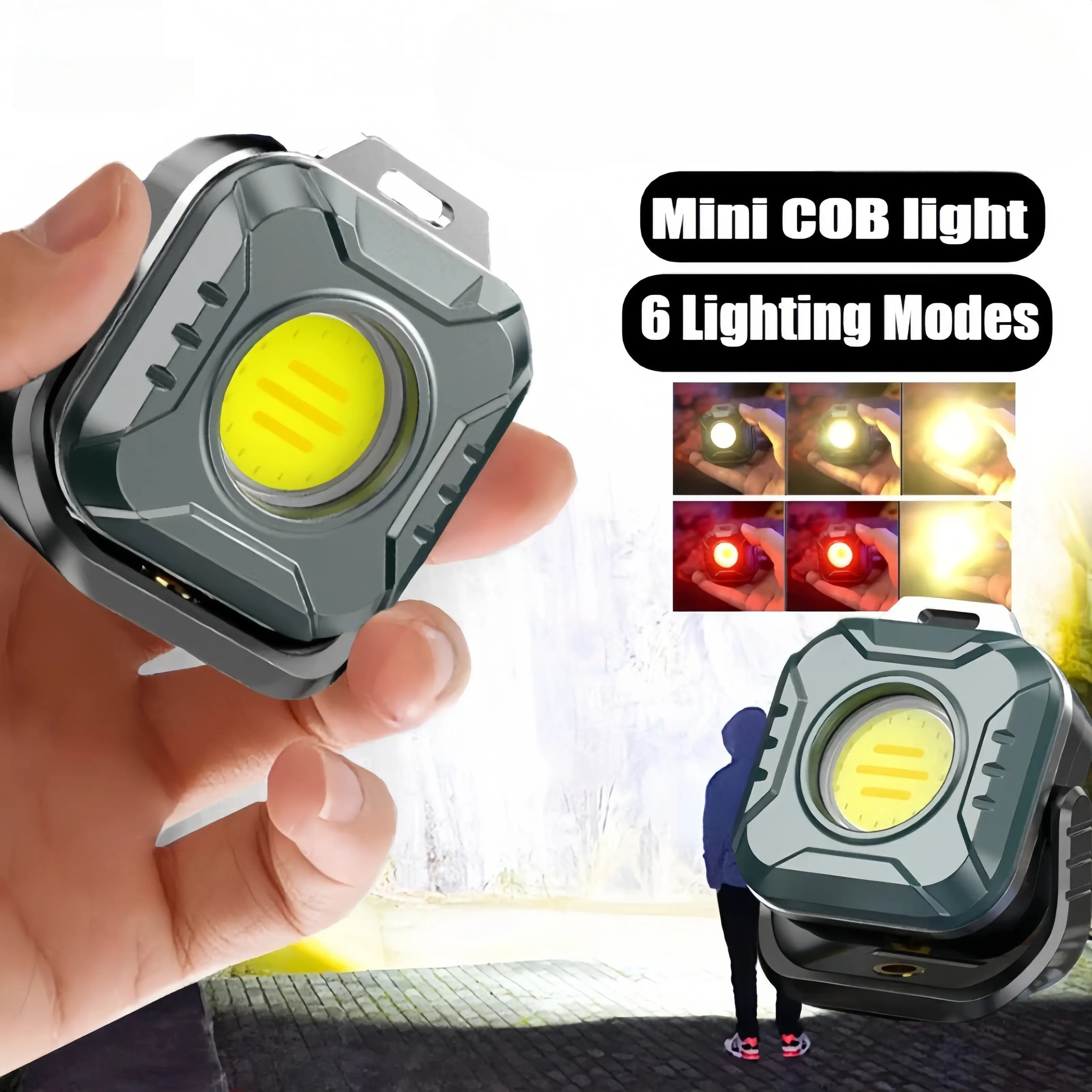Mini Work Light Magnetic 6 Modes 4 Color Temperature Adjustable USB Rechargeable Outdoor Camping Hiking Hanging Lamp Emergency