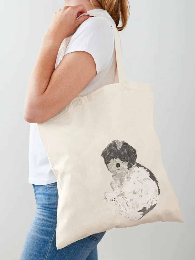

Black and White Maltipoo Tote Bag Reusable bags cloth bag woman shopping bag logo Large bags for women