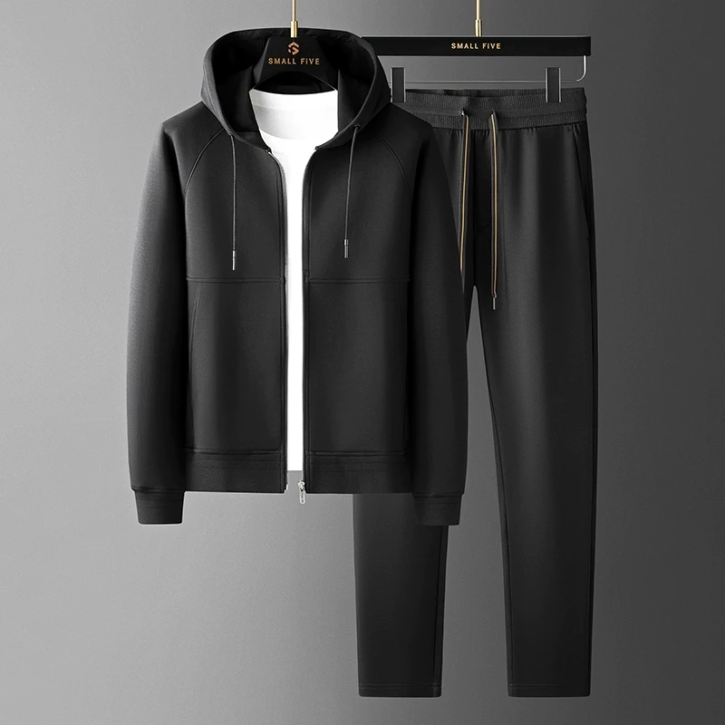 

Autumn light luxury high-end Modal air layer cardigan hooded two-piece men's leisure sports suit