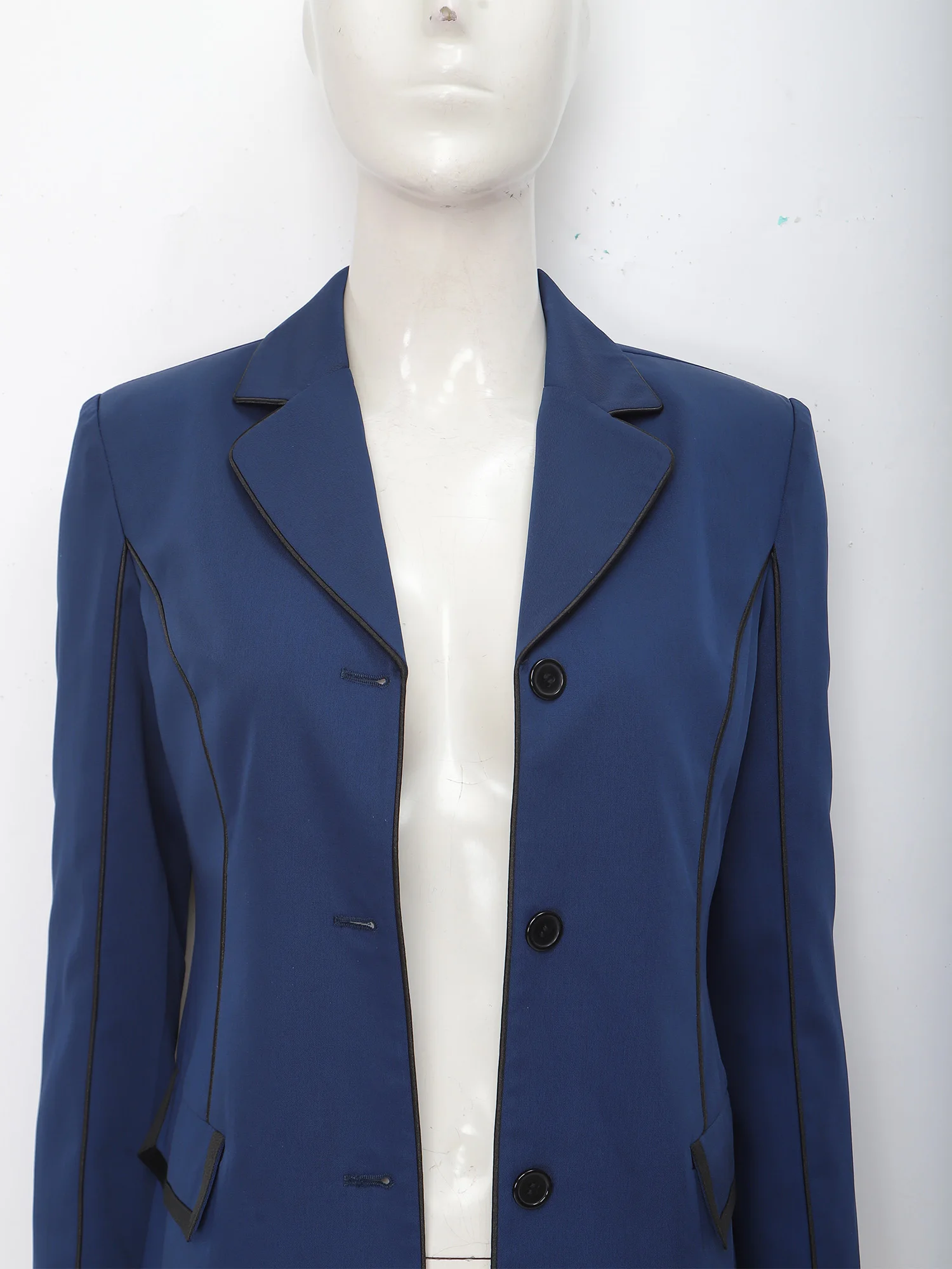 Women's Professional Horse Riding Suit Jacket Lapel Collar Long Sleeve Button Equestrian Blazer Outerwear with Pockets