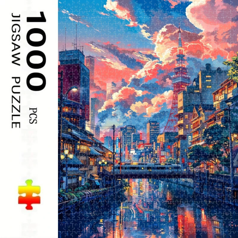 Large Size Jigsaw Puzzle 500/1000/1200/2000 Pcs Tokyo Tower Dusk City Jigsaw Puzzles for Adults Stress Relief Toys Gifts