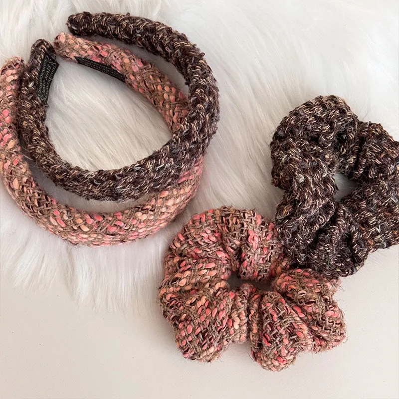 Autumn And Winter New Small Fragrance Tweed Wool Headband Retro Elastic Large Scrunchie Hair Accessories For Woman Girls