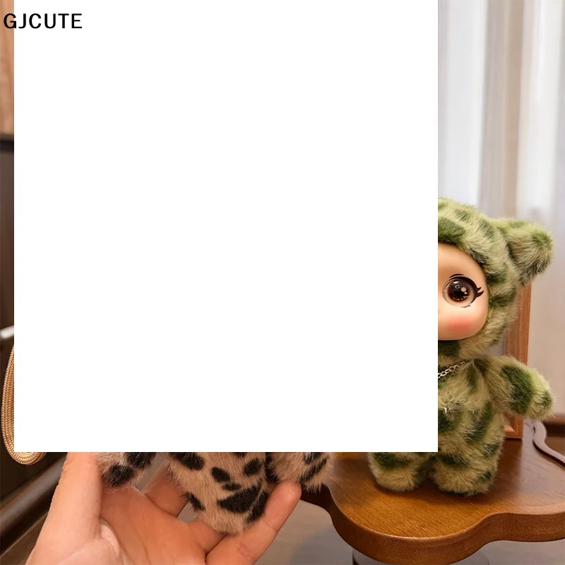 Decorazione Pendente Serie Leopardo Cartone Animato Occhi Grandi Bambola di Peluche con Viso in Vinile Regalo per Zaino