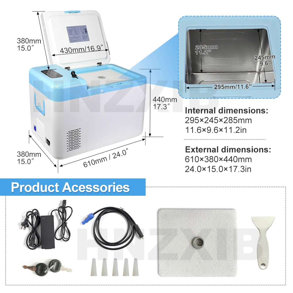 -86 ° C (-123 ° F) Congelador de laboratorio de temperatura ultrabaja Fuente de alimentación CC Refrigerador de temperatura ultrabaja para automóvil para almacenamiento de laboratorio