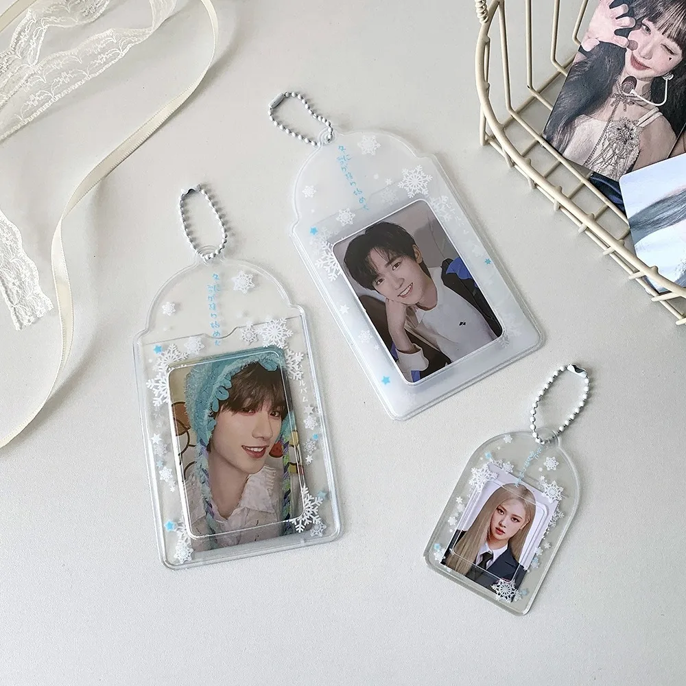 Acrylic PVC Card Cover Photocard Holder Love Heart Pendant Hanging Decoration Idol Card Display Protector Snowflake Korean Style